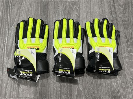 3 NEW PAIRS OF STOUT HEAVY DUTY GLOVES - SIZE XL