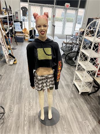 PUNK GIRL MANNEQUIN ON STAND - MISSING HAND (65”)