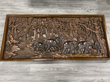LARGE HAND CARVED WOOD WALL PANEL - MADE IN THAILAND (59”x37”)