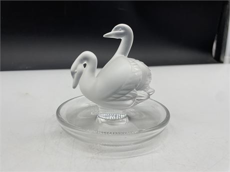 SIGNED LALIQUE SWAN RING DISH