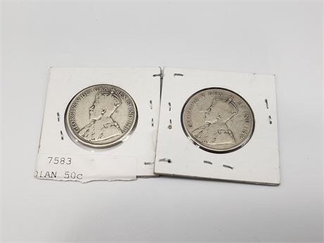1911+1912 50 CENT CANADIAN SILVER COINS