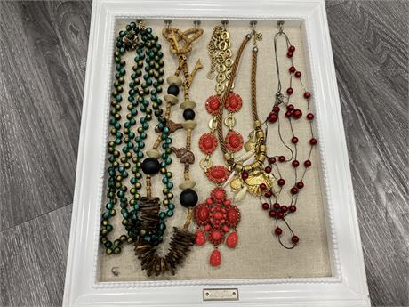 VINTAGE NECKLACES ON WHITE PICTURE FRAME