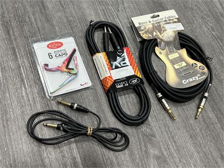 (NEW) KYSER GUITAR CAPO & 3 NEW GUITAR CABLES