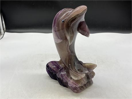 HEAVY LARGE AMETHYST CARVED DOLPHIN (11” tall)