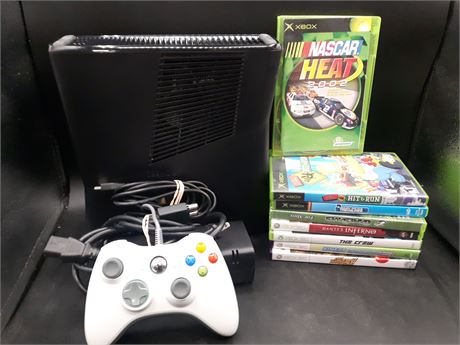 XBOX 360 CONSOLE WITH XBOX 360 AND XBOX GAMES
