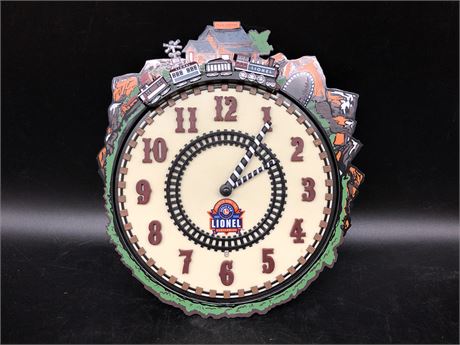 VINTAGE LIONEL 100th ANNIVERSARY TRAIN WALL CLOCK (WORKS WITH SOUND AND MOTION)