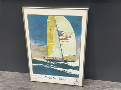 1992 SIGNED DENNIS CONNER AMERICA YACHT RACE PICTURE - 18”x25”