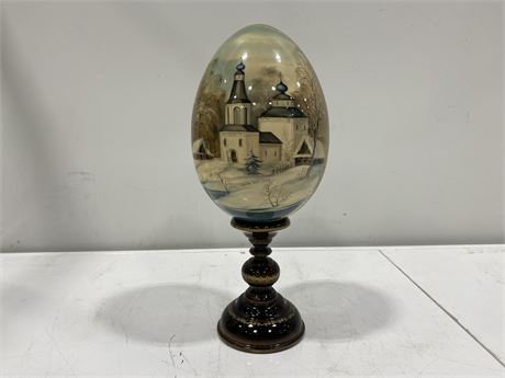 LARGE RUSSIAN EGG ON STAND (egg is 11”)