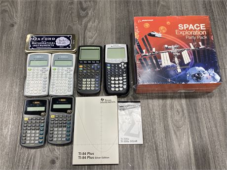 6 TEXAS INSTRUMENT CALCULATORS & SPACE EXPLORATION PARTY KIT FOR 8