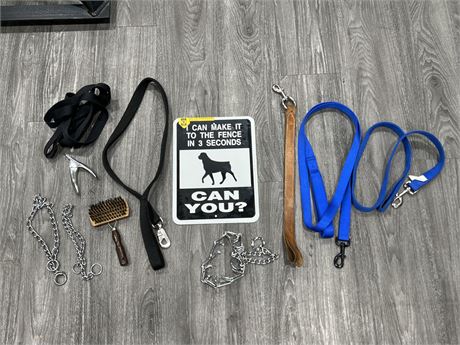 LOT OF NEW DOG COLLARS, LEASHES & ECT