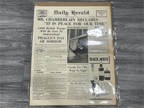 OCTOBER 1938 ‘PEACE IN OUR TIME’ NEWSPAPER