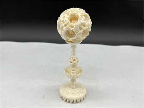 IVORY PUZZLE BALL ON STAND (6”)