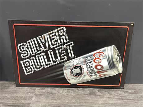 SILVER BULLET COORS LIGHT MAN CAVE SIGN - 25”x15” - PLASTIC LIKE MATERIAL