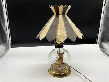 VINTAGE TAXIDERMY BUTTERFLY / STAINED GLASS LAMP - WORKS (16” tall)