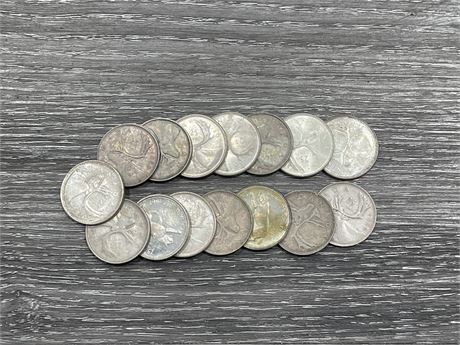 (15) CANADIAN SILVER QUARTERS