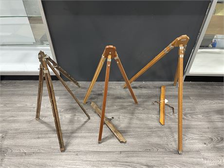 3 VINTAGE WOOD EASELS / TRIPODS - 3FT TALL