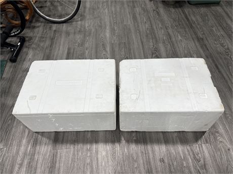 2 STYROFOAM ICE BOXES 28”x20”x13”