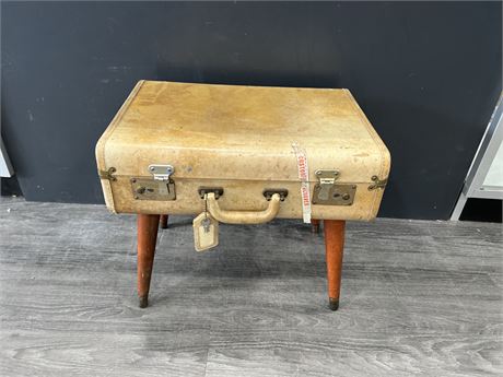VINTAGE SUITCASE CONVERTED INTO STORAGE CHEST / TABLE - 18”x16”x12”