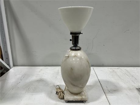 VINTAGE HEAVY ONYX / ALABASTER TABLE LAMP (23” tall)