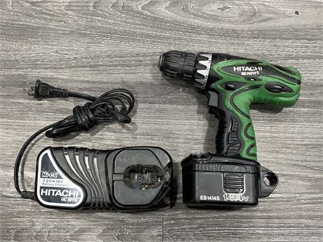 HITACHI ELECTRIC DRILL W/BATTERY + CHARGER