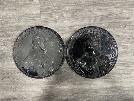 PAIR OF VINTAGE COIN WALL PLAQUES - 9.5’