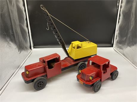 2 VINTAGE WOOD TOY TRUCKS (Largest is 19” long)