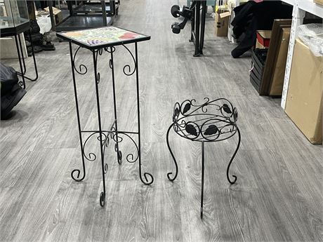 2 WROUGHT IRON PLANT STANDS (LARGEST 10”x27”)