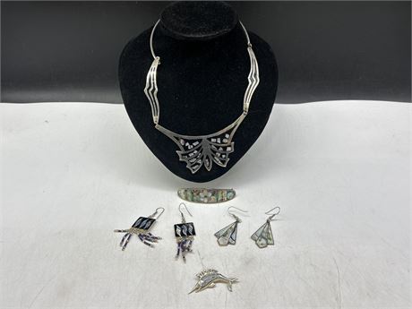 5 STERLING ABALONE JEWELLERY PIECES