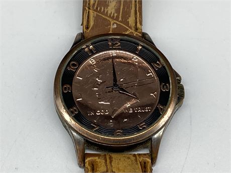 JFK WATCH WITH 50 CENT PIECE AS FACE