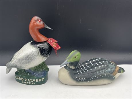 2 VINTAGE DUCK / LOON LIQOUR DECANTERS - 10.5” TALL