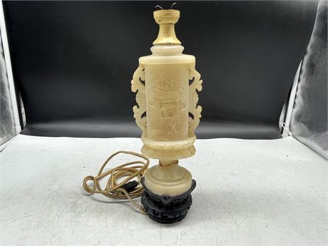ANTIQUE CHINESE HAND CARVED STONE LAMP BASE 12” TALL