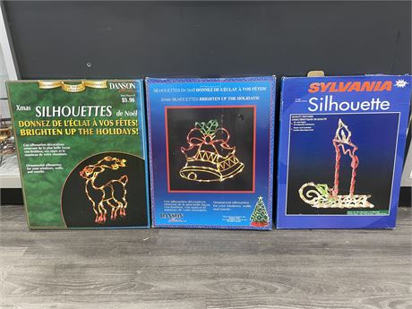 3 NEW/OLD STOCK CHRISTMAS SILHOUETTES - LITE-UP