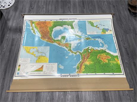 VINTAGE MIDDLE AMERICA MAP 60”x55”