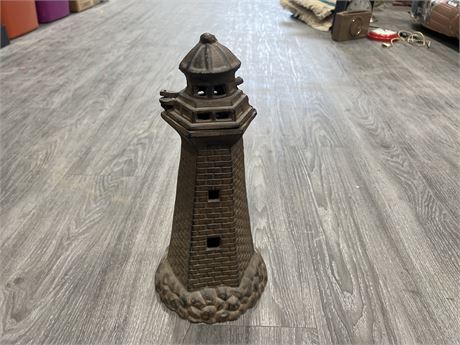 CAST IRON NAUTICAL LIGHT HOUSE CANDLE HOLDER - 16” TALL