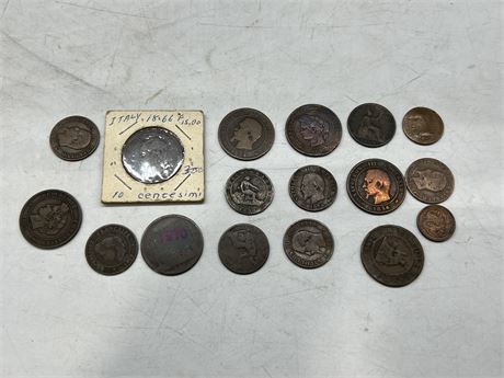 LOT OF COINS ALL OVER 125 YEARS OLD