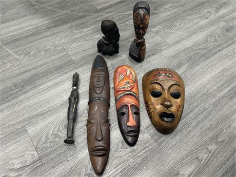 LOT OF HANDCARVED AFRICAN STYLE DECOR - LONGEST 21”