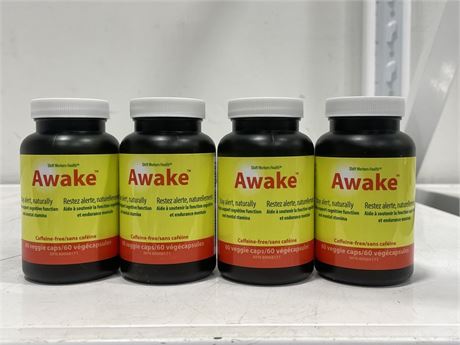 4 NEW SHIFT WORKERS HEALTH AWAKE CAFFEINE-FREE TABLETS (60 TABLETS / BOTTLE)