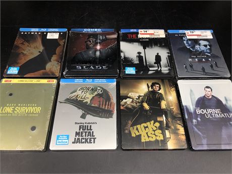 8 BLUE RAY STEEL CASES (6 UNOPENED)