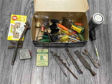 BOX OF MISC HAND TOOLS (Some vintage)
