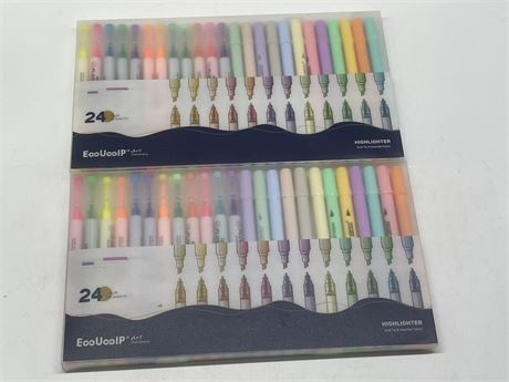 (2 NEW) ECOUOOIP 24 COLOUR DUAL TIP HIGHLIGHTERS (24/PACKAGE 48 TOTAL)