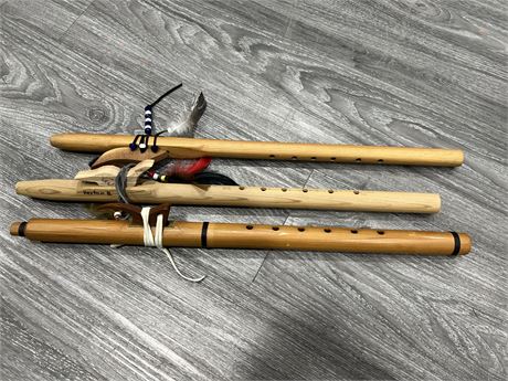 3 INDIGENOUS STYLE WOOD RECORDERS