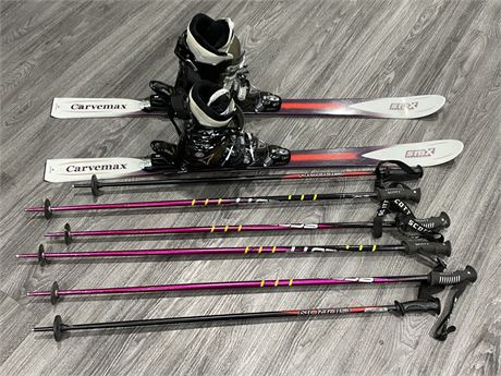 SET OF SKIS W/BOOTS & 3 SETS OF POLES