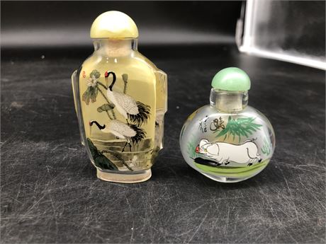 2 ASIAN SIGNED REVERSE PAINTED SNUFF BOTTLES
