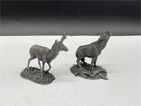 FRANKLIN MINT FINE PEWTER - THE TIMBER WOLF & PRONGHORN ANTELOPE (3”)