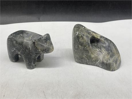 2 INUIT SOAPSTONE CARVINGS (2.5” TALL)
