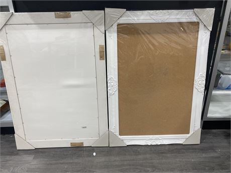 2 NEW WHITE FRAME CORK BOARDS 25”x35”