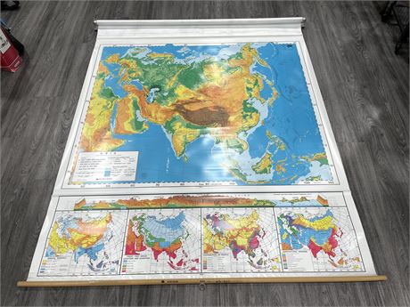VINTAGE ASIA RETRACTABLE SCHOOL MAP 65”x65”