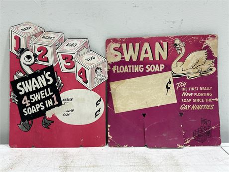 2 1950’S SWAN’S CARDBOARD LAUNDRY SOAP SIGNS -