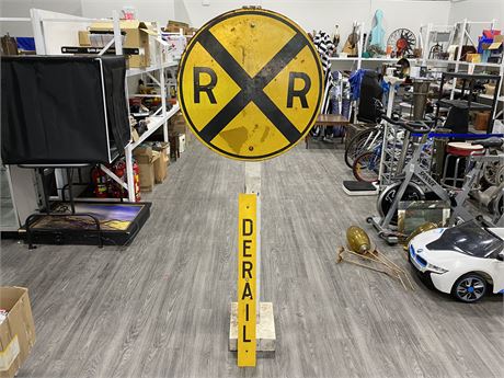 2 VINTAGE RAILROAD SIGNS (LARGEST IS 30”X74”)