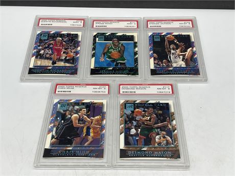 5 PSA GRADED TOPPS RESERVE ROOKIE BASKETBALL CARDS - ALL NUMBERED